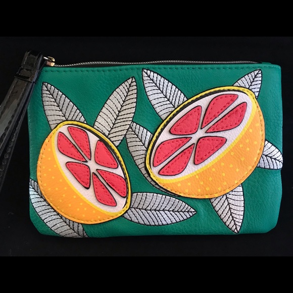Neiman Marcus Wristlet Zip Pouch w/Fruit Appliques - Picture 2 of 6